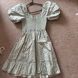 Floral Puff Sleeve Macy’s Dress - Light Green